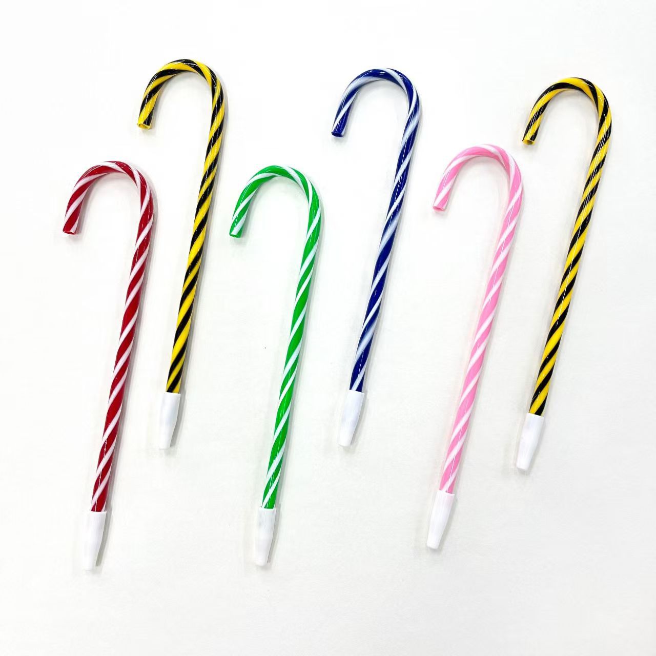 Colorful Curved Gift Cartoon Pen Christmas Candy Cane Pen Striped Ballpoint Pen Creative Pet Eco-Friendly Ballpoint Pen Candy Cane