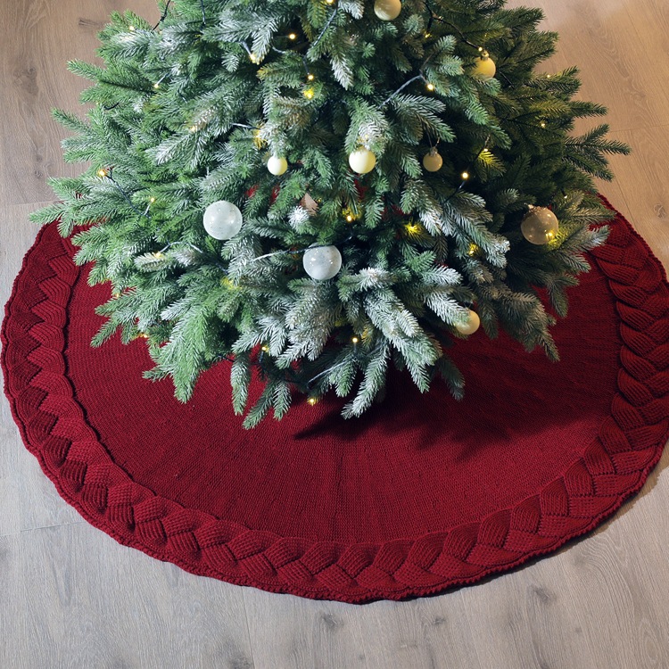 Amazon Cross-border Special for Knitted Christmas Decorations Christmas Tree Bottom Apron 48-inch Large Mat Woven Side Tree Skirt