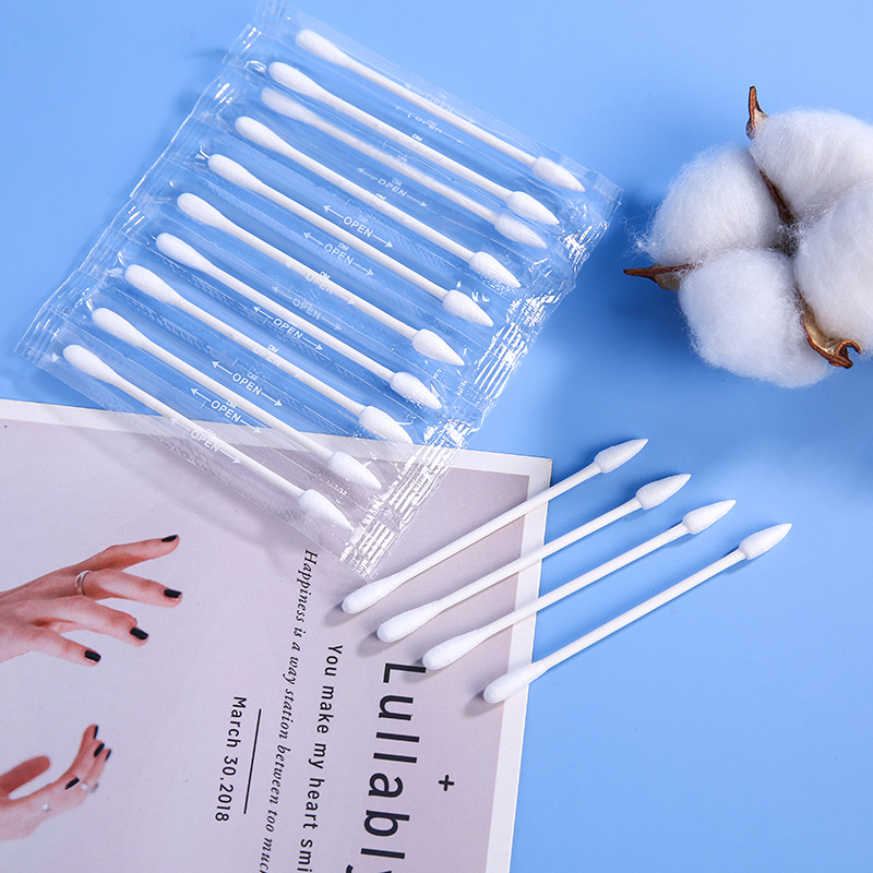 Одноразовая двусторонняя ватная палочка, индивидуальная упаковка, для снятия макияжа, оптовая продажа