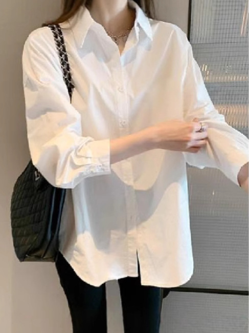 Униформа рубашка базовая белая рубашка с длинным рукавом для женщин новая универсальная рабочая одежда с ретро-рубашкой