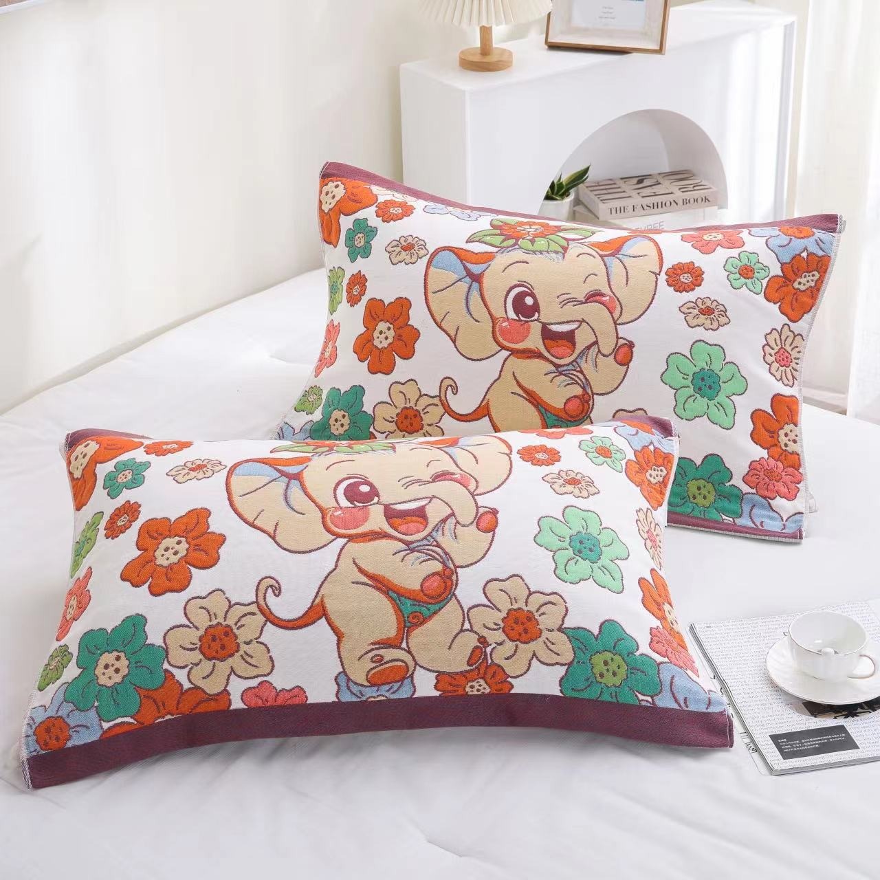 Cotton Gauze Pillow Cover Couple Cartoon Jacquard Thickened Eight-Layer Thickness Breathable Drop Shipping Breathable Thickened