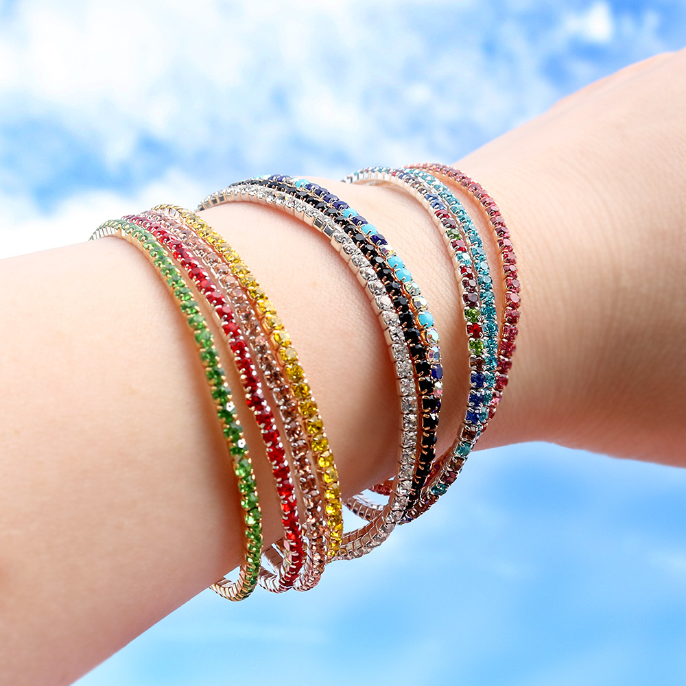 Foreign trade colored diamond bracelet color zircon claw chain rhinestone elastic bracelet ins Mosan Diamond simulation diamond hand ornaments manufacturers