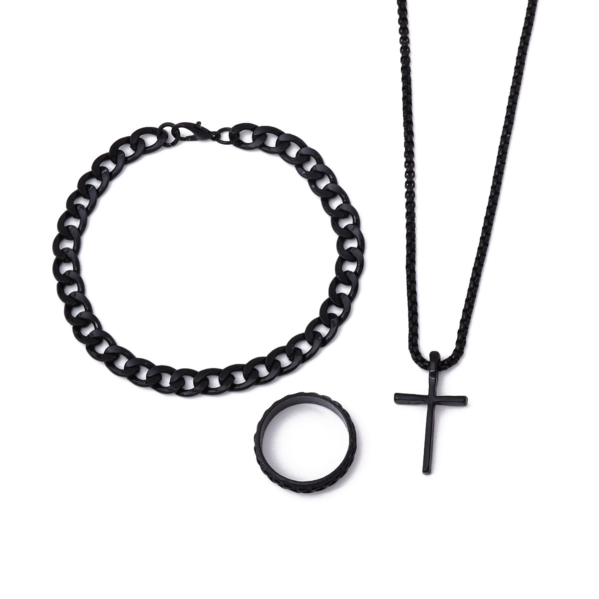 2025 Cross-Border Hot-Selling New Cast Cross Pendant Necklace Trendy Men's Hip-Hop Style Bracelet Retro Jewelry