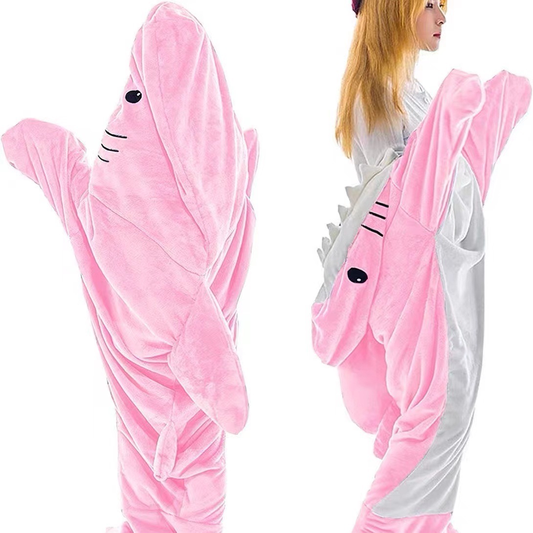 in stock cross-border new shark sleeping bag blanket cartoon animal conjoined flannel men and women home clothes shark pajamas