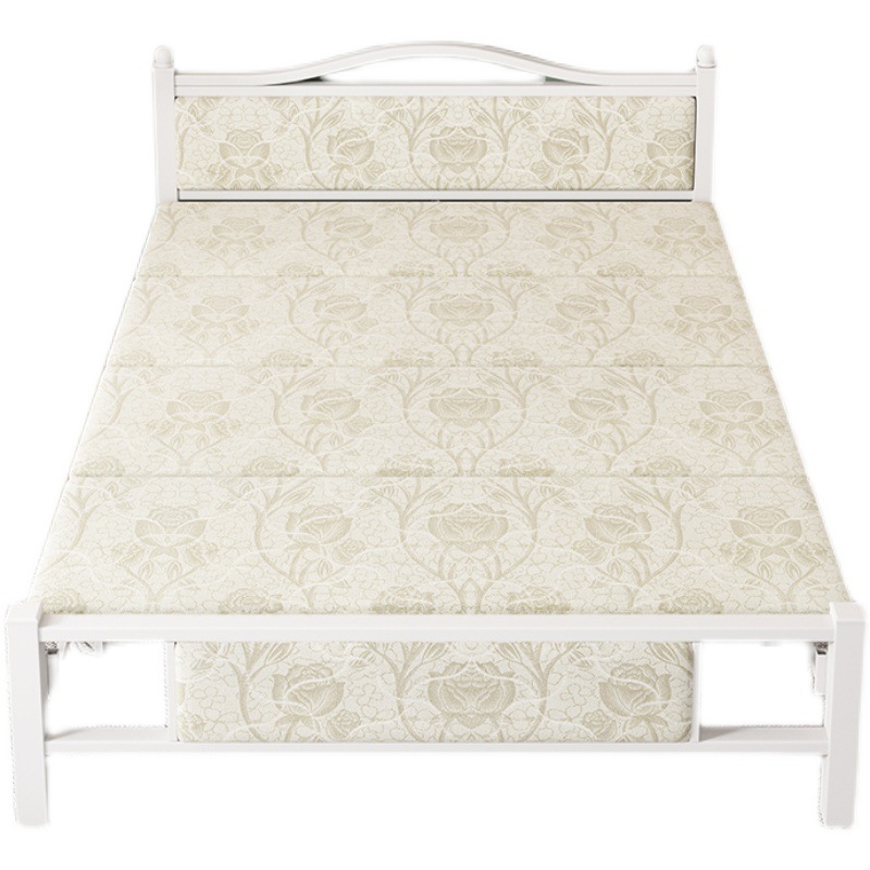 Foldable Bed for Single Person Lunch Break, Small Apartment, Double Bed, Simple Iron Frame Bed, Wooden Bed 1.35m