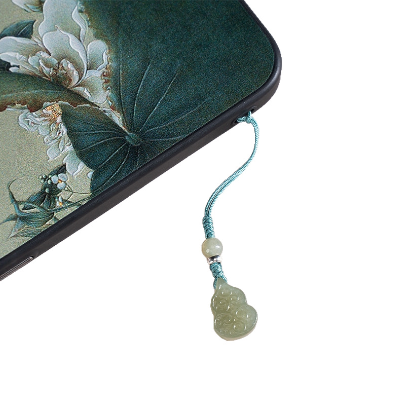 Mobile Phone Lanyard Natural Hetian Jade Gourd Mobile Phone Chain Jade Small Pendant S925 Silver Male and Female Couple Key Lanyard