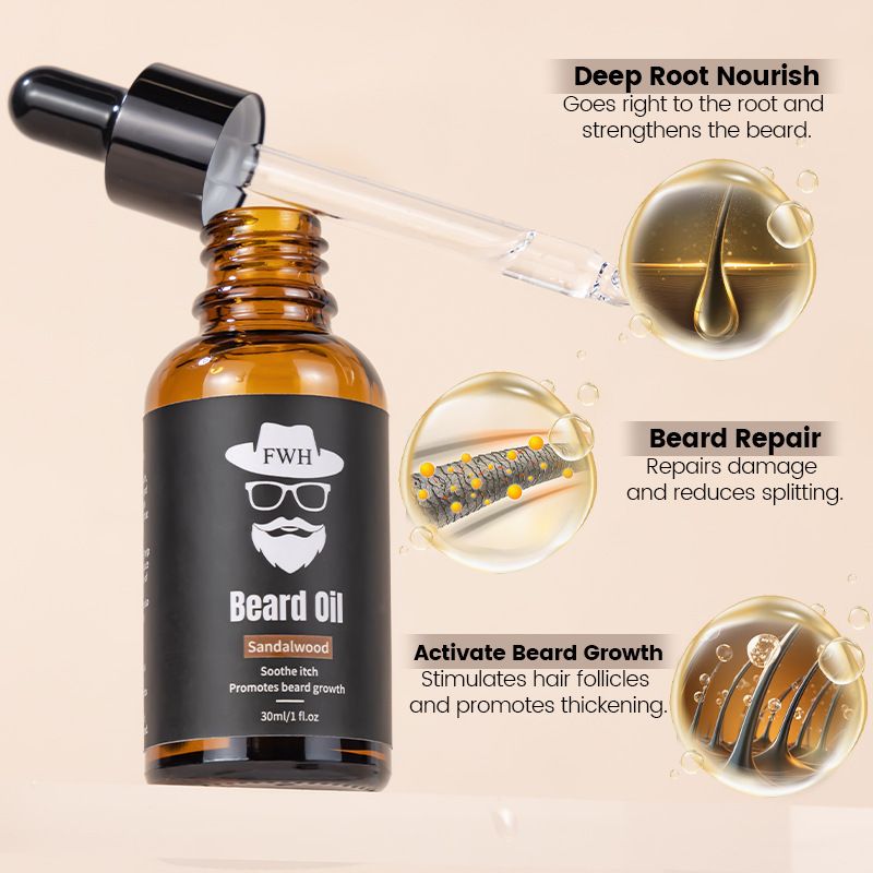 Cross-Border 30ml Men's Beard Oil Beard Care Essential Oil Set Beard Thickening Oil Beard Growth Liquid Wholesale