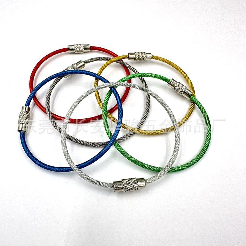 Factory direct color multi-purpose coated steel wire key ring 304 stainless steel wire keychain tag lanyard