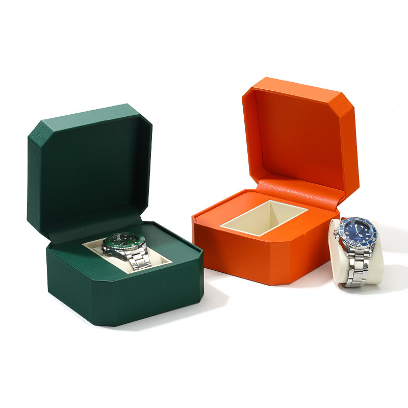 Spot Wholesale Watch Box Pu Octagonal Watch Packaging Box High-End Flip Watch Watch Box Storage Box