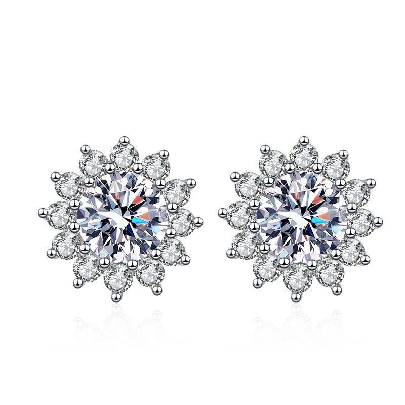 Cross-border s925 sterling silver color Mosan diamond earrings women's high-end sense multi-claw full diamond sunflower earrings in stock wholesale