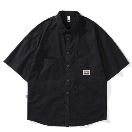 Универсальная повседневная японская стильная рубашка с коротким рукавом для мужчин, новая свободная рабочая рубашка однотонного цвета