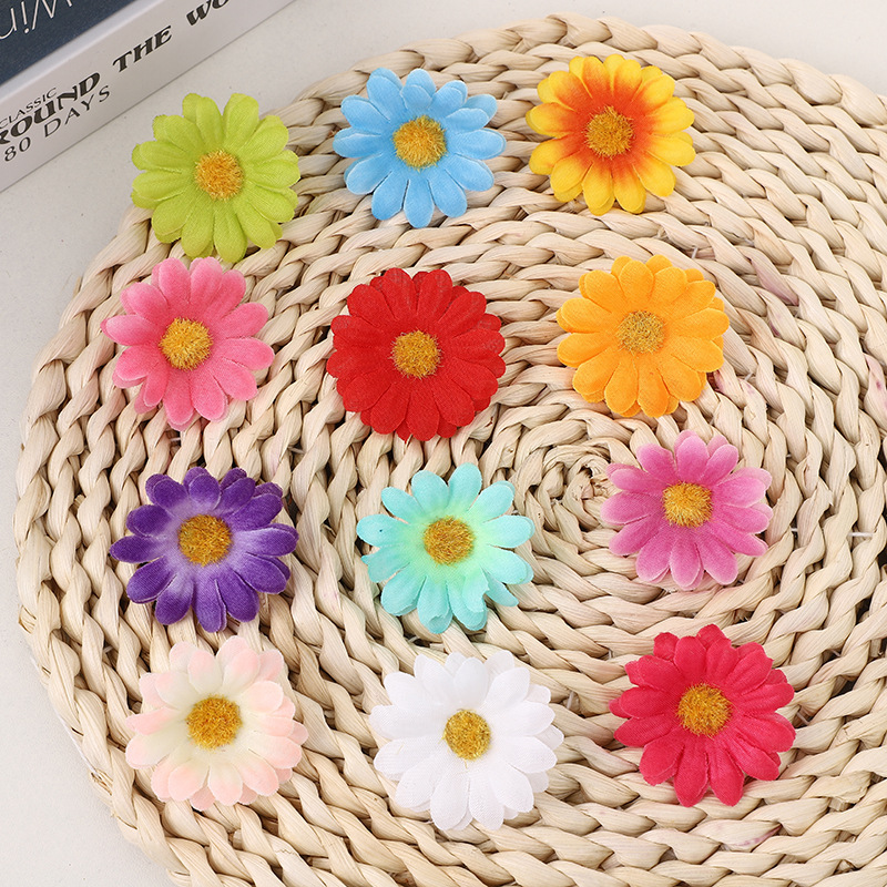 Simulated 4cm Small Chrysanthemum DIY Sun Flower Head Small Daisy Arch Road Leading Flower Arrangement Flower Garland Head Jewelry Wholesale