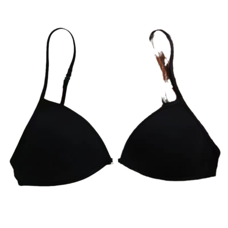 French Style Triangle Cup Underwear Women's Thin Shoulder Strap Beautiful Back Hanging Neck Front Button-up Bra Thin Non-marking Bra Summer