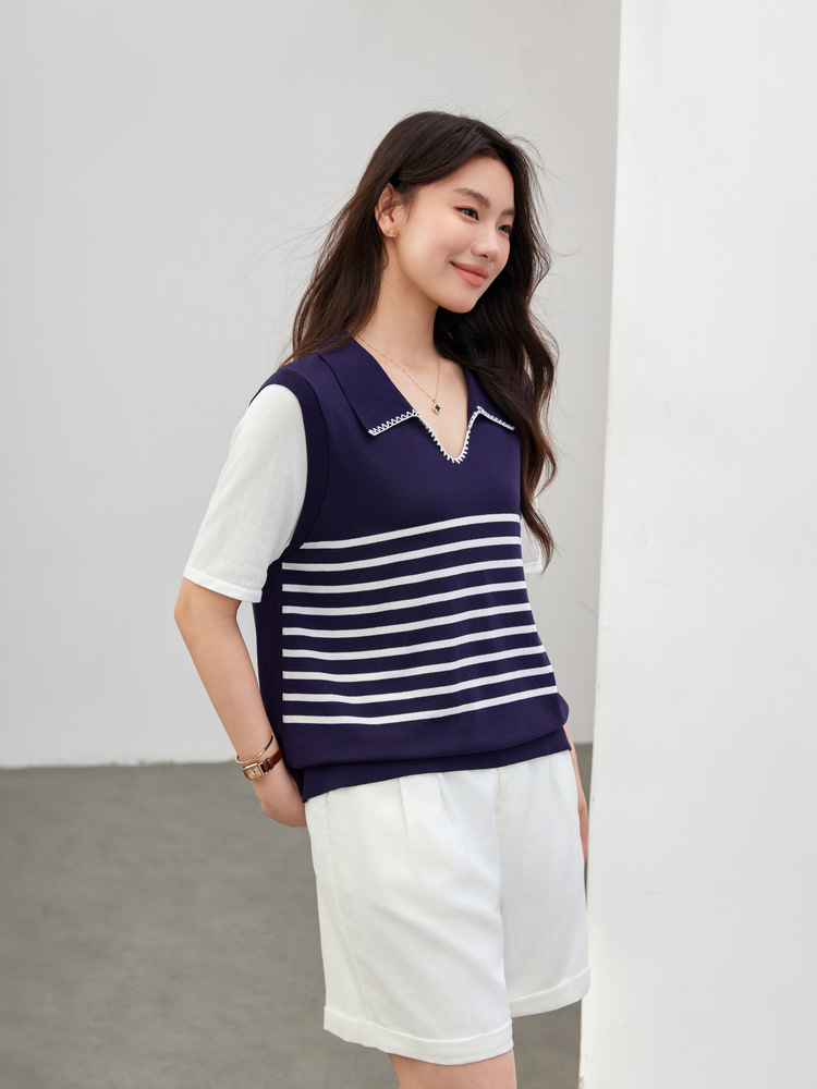 Vintage Contrast Color Versatile Slimming Knit Sweater Plus Size Women's Clothing for Curvy Women 2025 Summer New Style