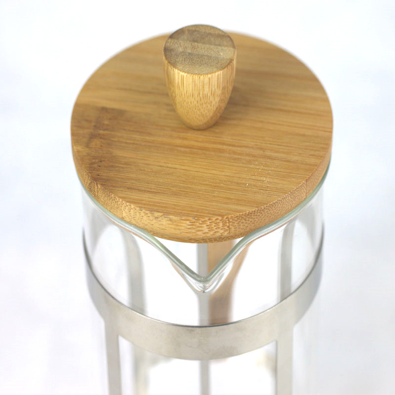 Bamboo and Wood Cover Glass Press Pot Household French Filter Pressure Heat Resistant Borosilicate Coffee Pot American Utensil Glass Measuring Cup
