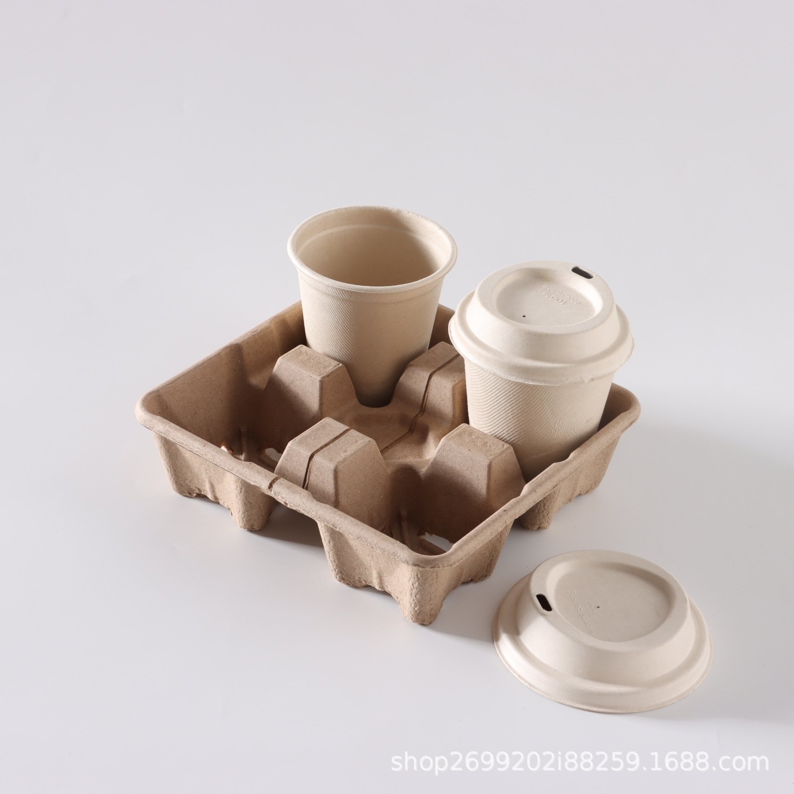 Tearable Four-Cup Holder, Two-Cup Holder, Disposable Pulp Milk Tea Coffee Cup Packaging, Take-Out Fixed Paper Holder, Environmentally Friendly and Degradable