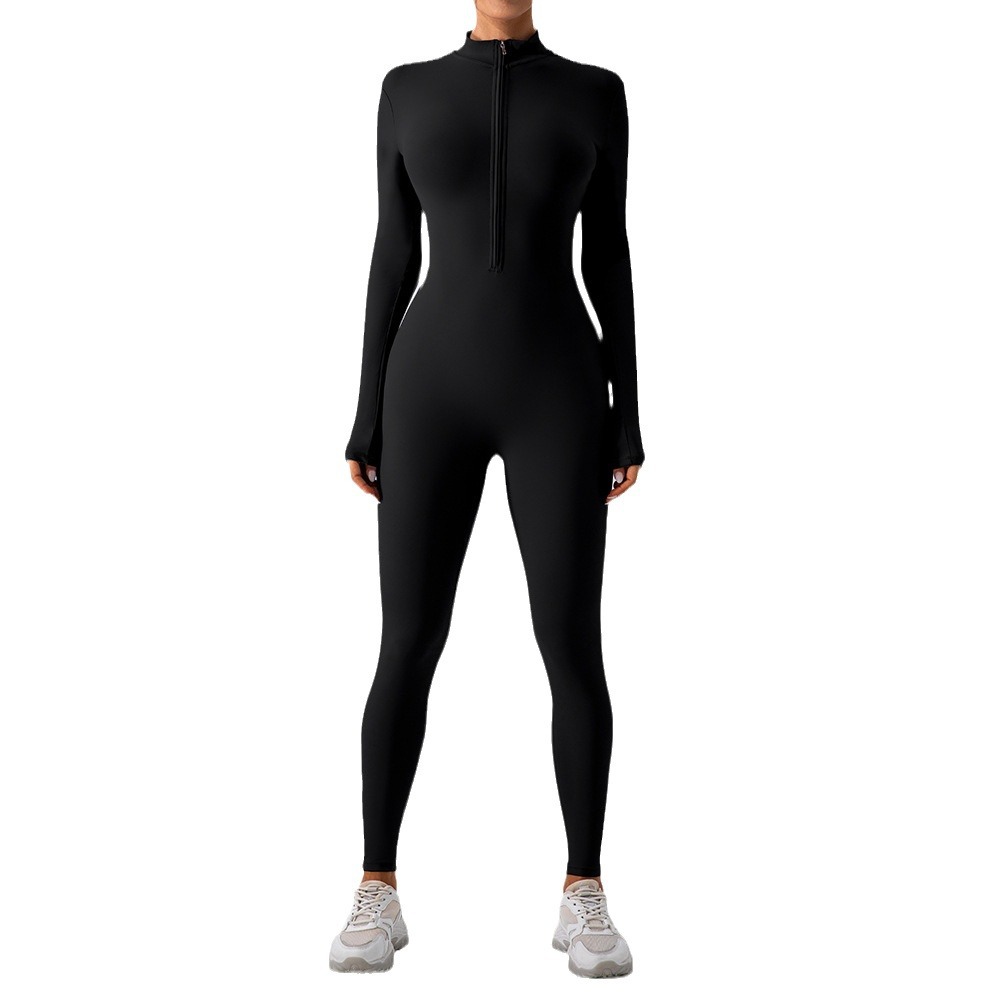 European and American Popular Winter Velvet One-Piece Yoga Wear Long-Sleeved Warm Outer Wear Fitness Sports One-Piece Bodysuit for Women
