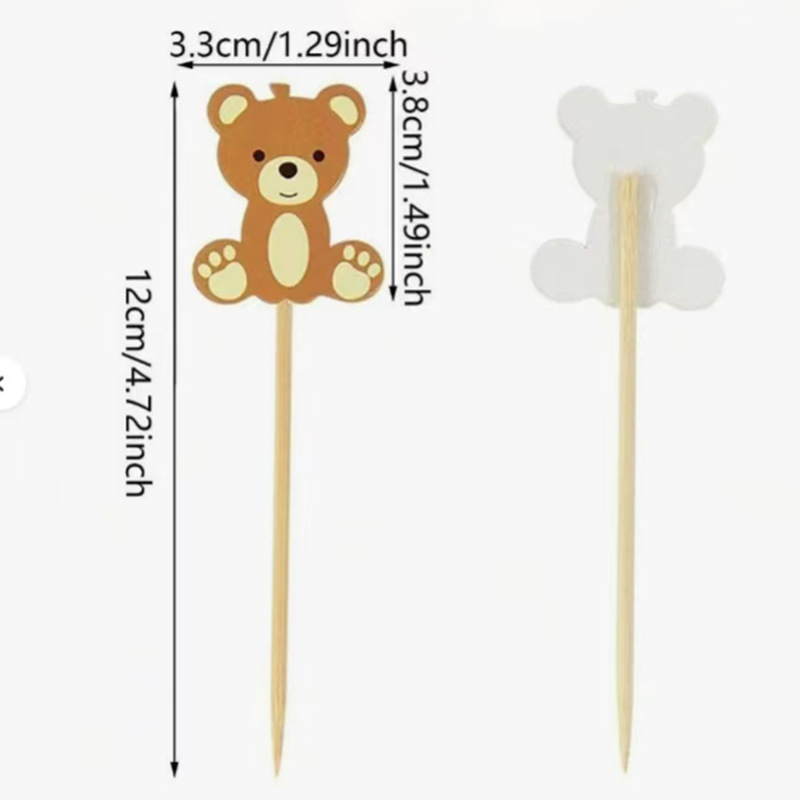 Bear card creative bamboo stick fruit stick disposable dessert cake fruit plate party decoration sign fruit fork