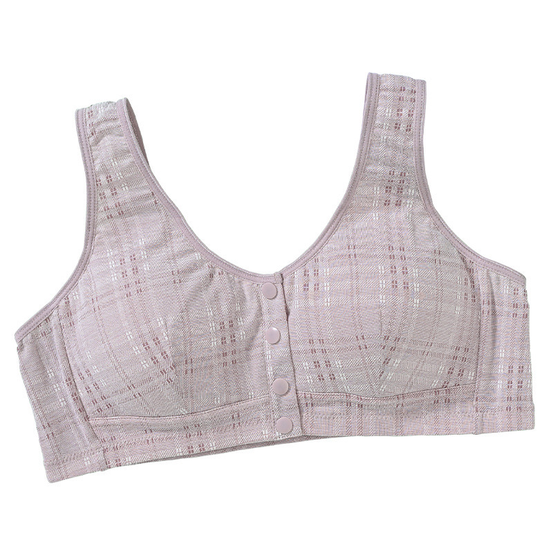 Middle-aged and Elderly Mother Underwear Women's Summer Thin Vest-style Bra for Middle-aged Women Pure Cotton plus size Front Buckle Bra