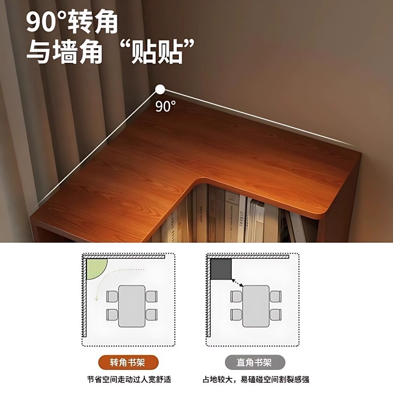 Antique Corner Bookshelf Storage Rack Narrow Cabinet Living Room Bookcase Floor Wall Locker Integrated Creative Corner Cabinet