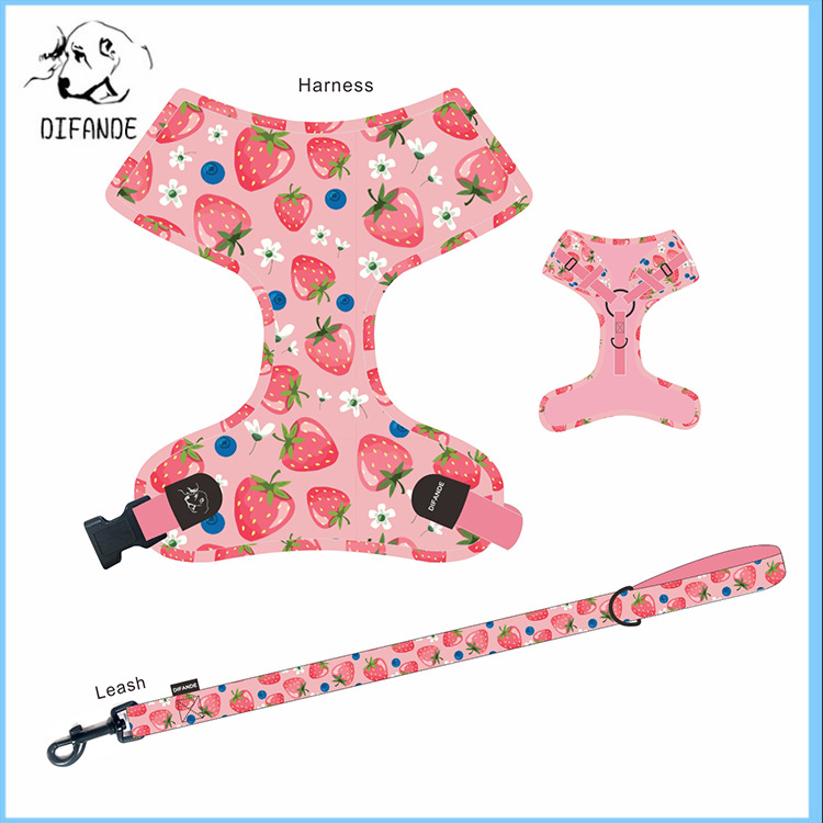 Chest strap vest reflective pet leash suit large, medium and small dogs strawberry fruit pattern dog rope chest back
