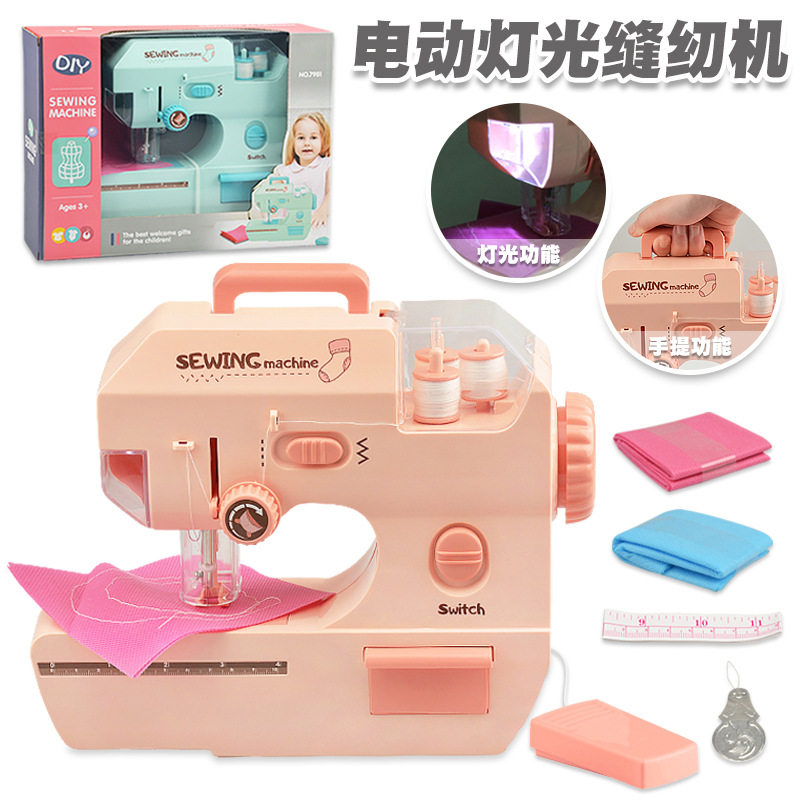 Cross-border puzzle electric lighting sewing machine small household appliances toys children play house sewing DIY masks girls toys