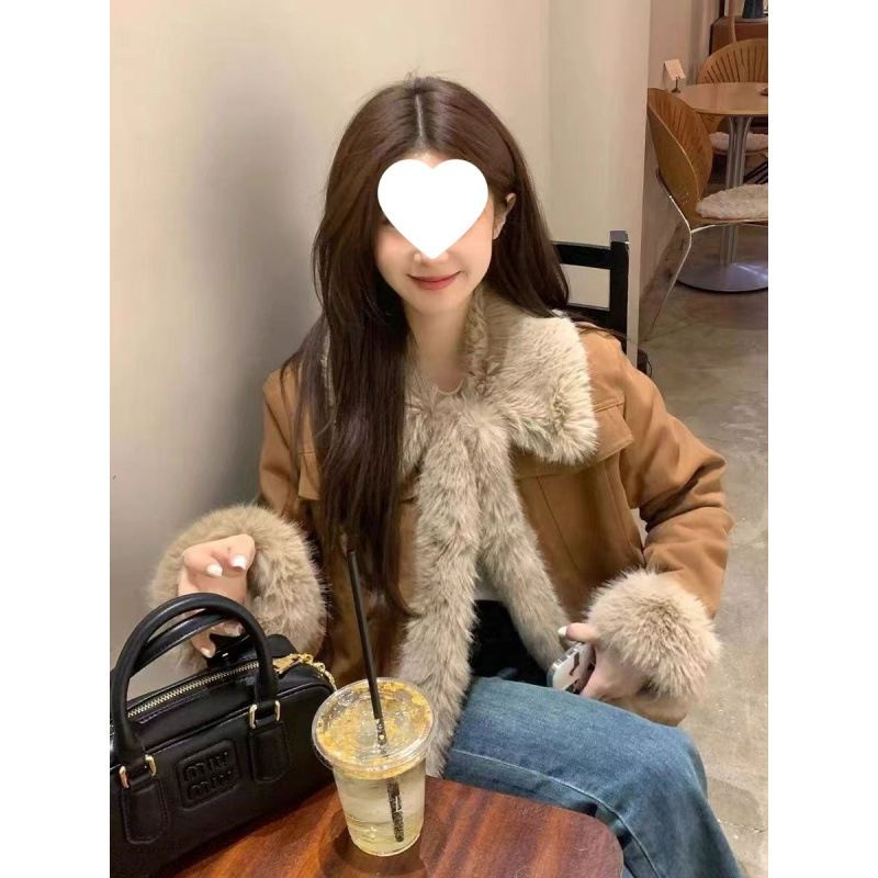 2025 Winter New Maillard Brown Retro Suede Leather Jacket Women's Short Age-Reducing Young Jacket