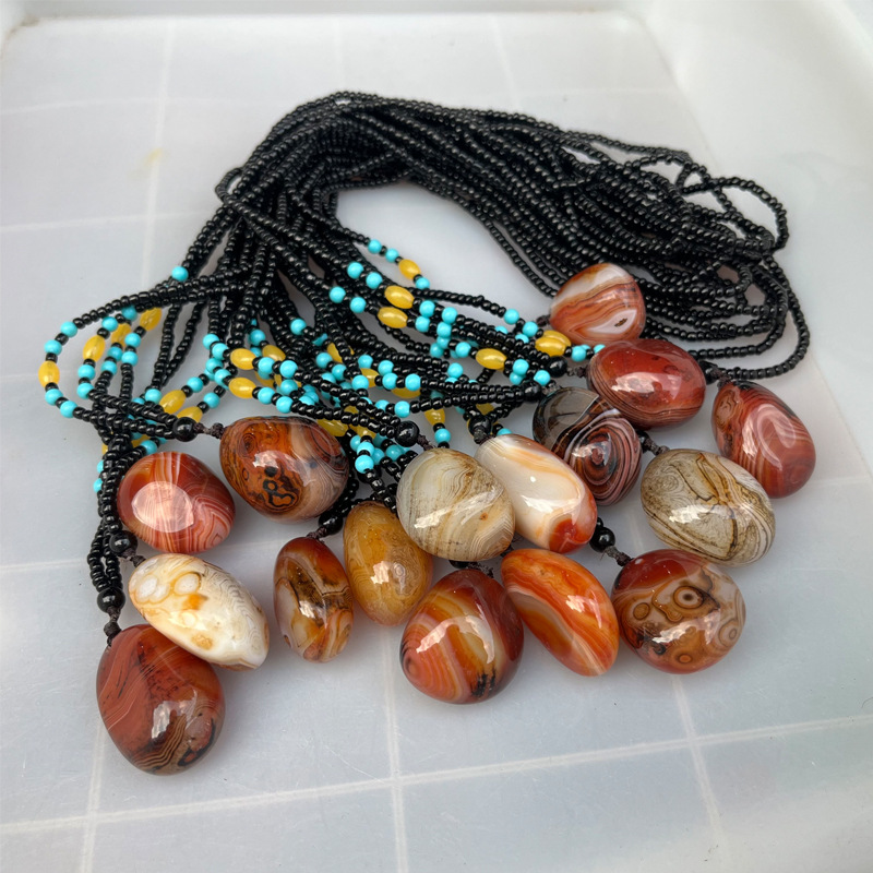 Natural silk agate necklace agate stone pendant silk agate handlebar car hanging sweater chain wholesale