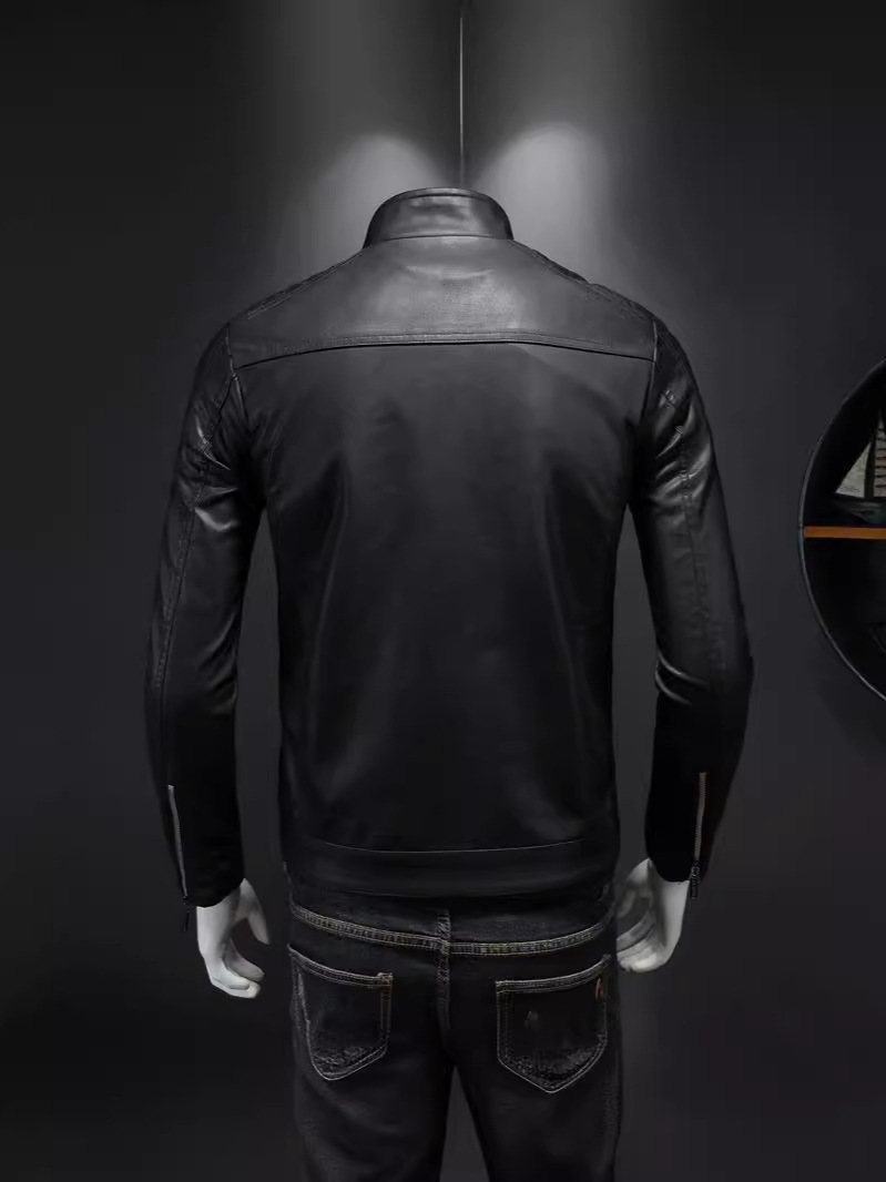 Cross-Border Men's Motorcycle Leather Jacket 2025 New Stand-Up Collar Leather Jacket Casual Velvet Thickeneded Slim Leather Jacket