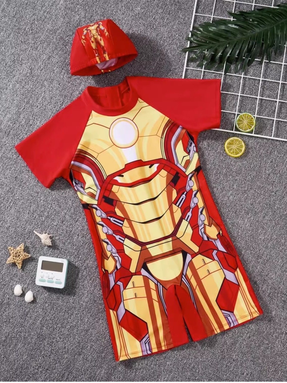 Детский купальник, цельный, полиэстер, мультяшный, летний для мальчиков