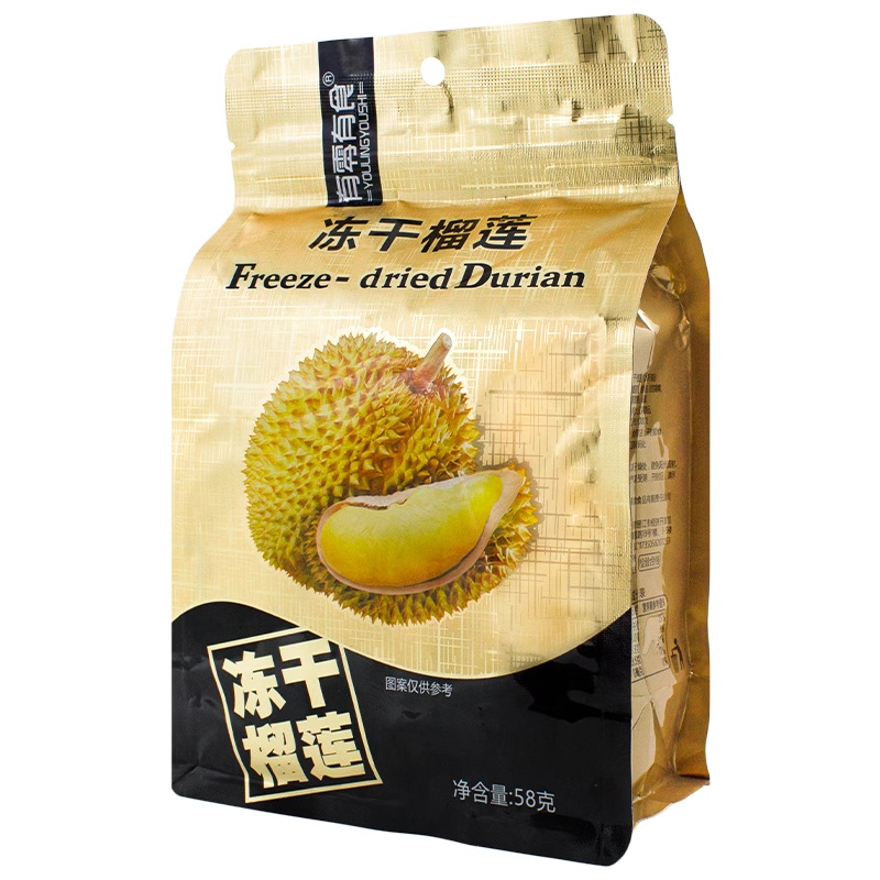 There are zero food factory freeze-dried durian 58g bagged fruit dried net red explosions snacks Thailand durian dried wholesale