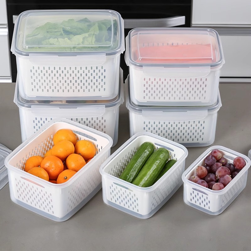 Cross-border temu refrigerated frozen fresh-keeping box sealed refrigerator drain fruit food grade special kitchen box stackable