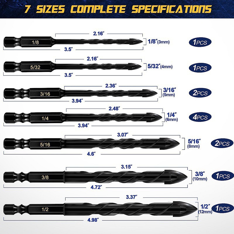 Cross-Border Tungsten Steel Cross Drill Bit Concrete Drill Bit Set Cement Tile Glass Ceramic Hexagonal Handle Hole Opener