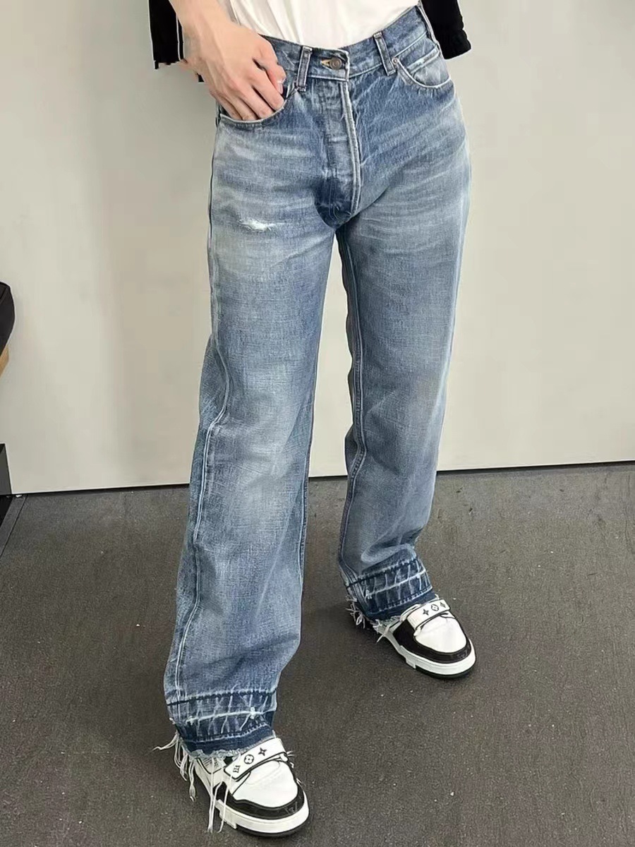 RDT Men's | American cleanfit Blue Tassel 507 Jeans Retro Washed Old Pants