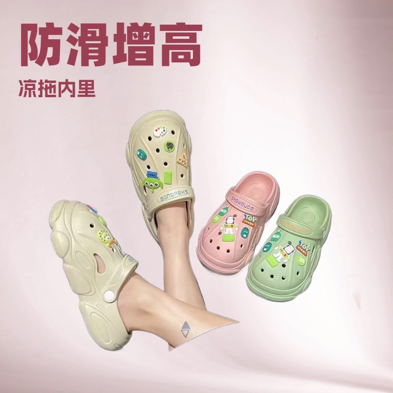 Обувь с отверстиями женская уличная корейский стиль мультяшные летние двойные носки пляжные толстые сланцы сандалии для пар и мужчин