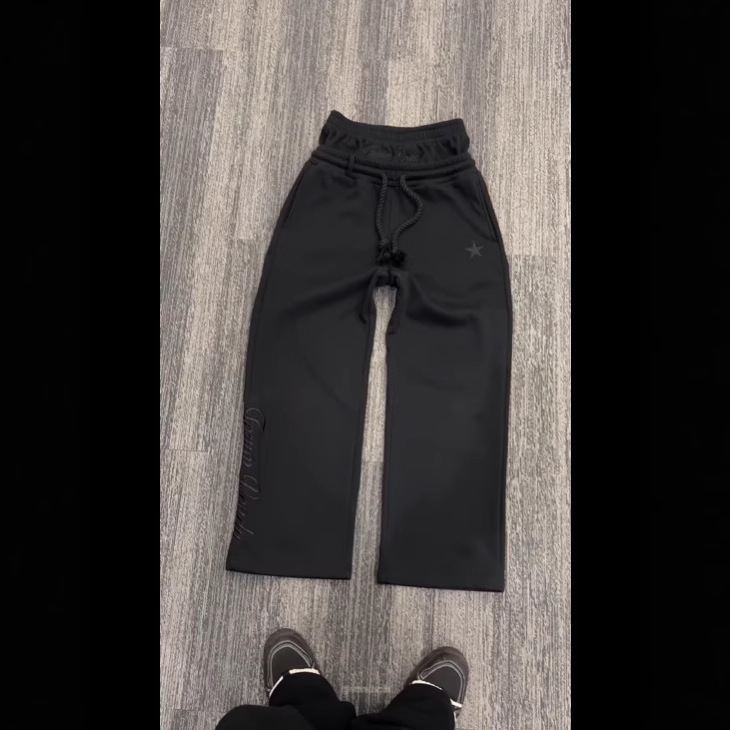 Cross-border European and American Double Waist Embroidered Sweatpants Men's and Women's Trendy Brand High Street Pants Fake Two-piece Pants Loose Wide-leg Pants