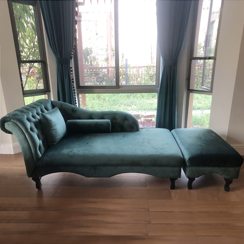 American-style fabric chaise longue small bedroom leisure beauty couch small sofa single solid wood chaise longue recliner