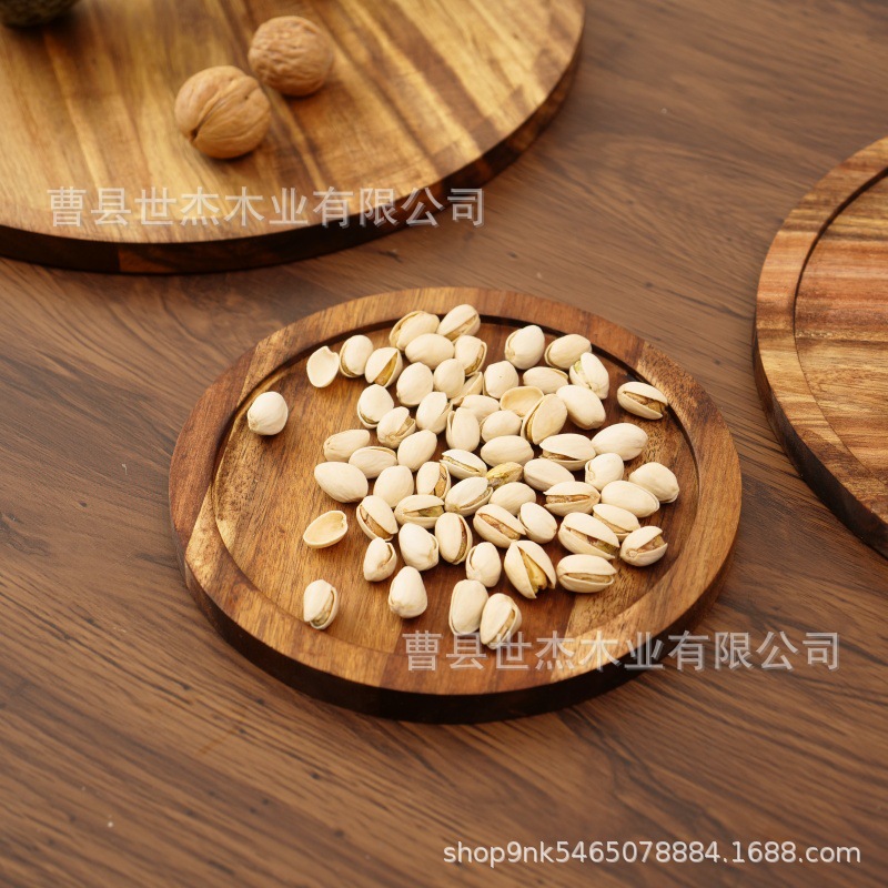 Wholesale Simple Round Wooden Tray Hotel Tray Wooden Tableware Round Plate Household Fruit Wooden Tray