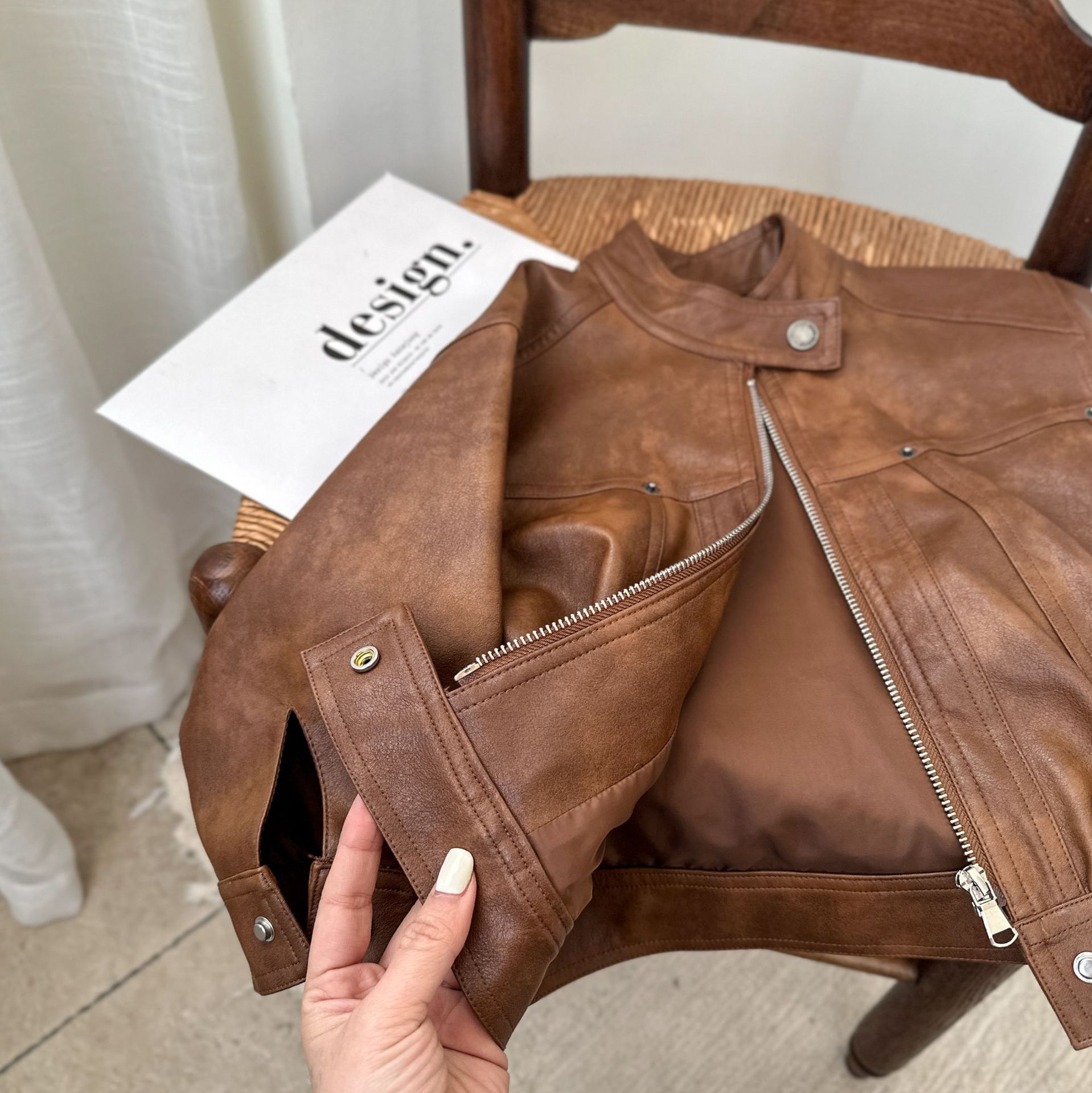 Children's Outwear 2025 Squinting Eyes Autum New Versatile Pure Color Leather Jacket for Boys and Girls Baby Functional Style Outwear