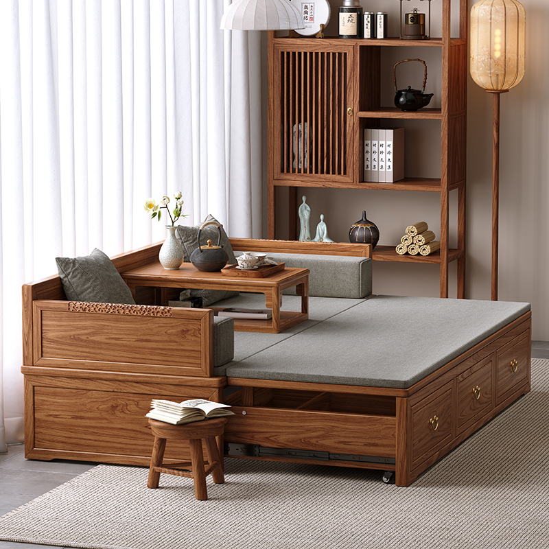 Новый диван-кровать из массива дерева, старый ясень, зимний и летний, складной, выдвижной с ящиком