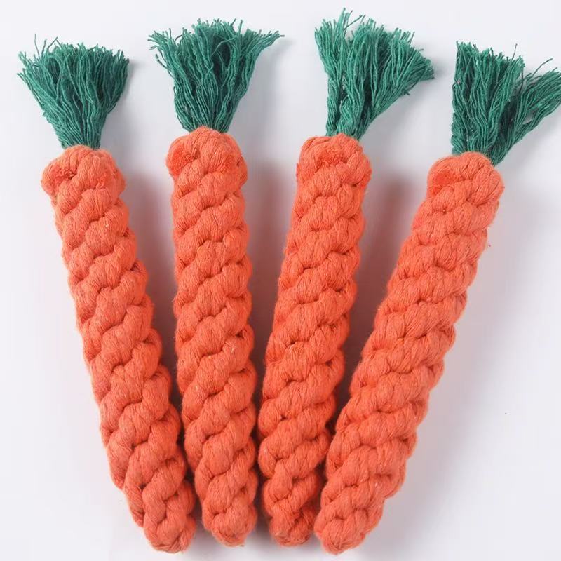 Pet Teething Toy Rope Knot Dog Self-Pleasure Toy Braided Carrot Cotton Rope Bite-Resistant Tooth Cleaning Dog Toy Wholesale