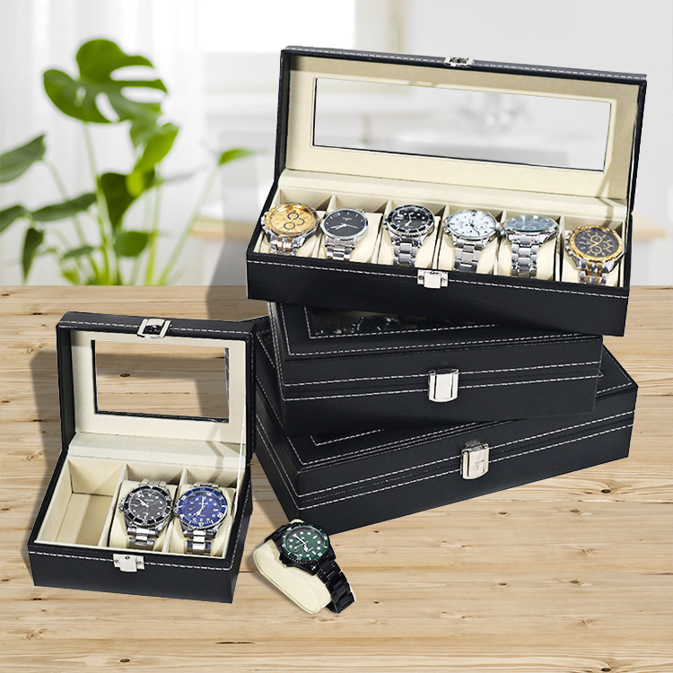 Watch Box Wholesale High-End Watch Storage Jewelry Box Ready-Made Leather Watch Transparent Window Storage Display Box