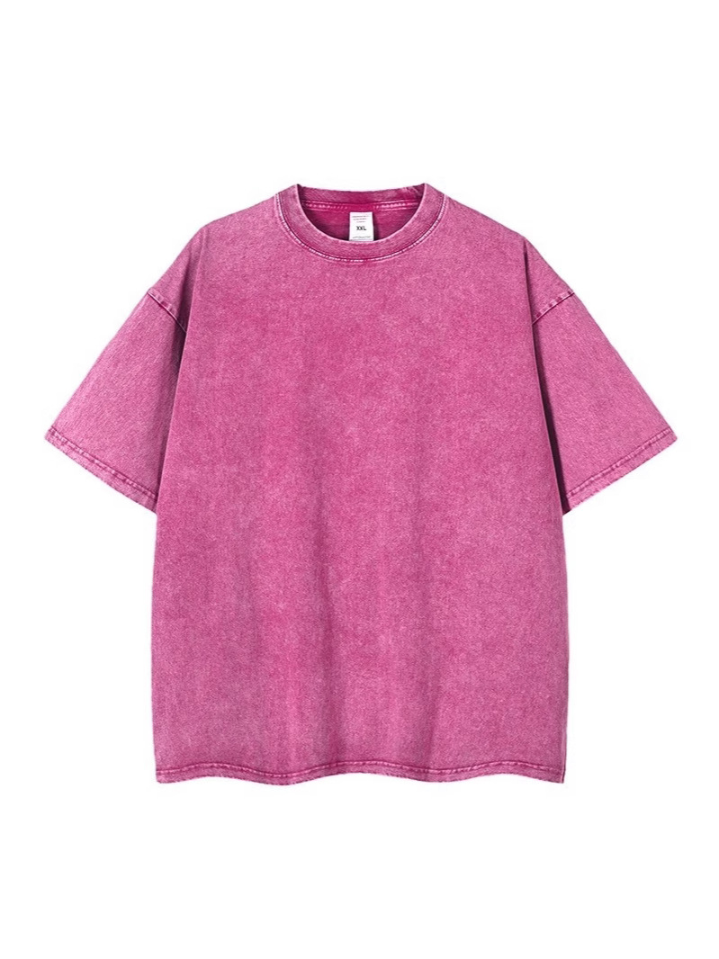 2025 Summer Men's Solid Color Top American Retro Washed Crew Neck Couple Style Casual Loose Versatile Half Sleeve