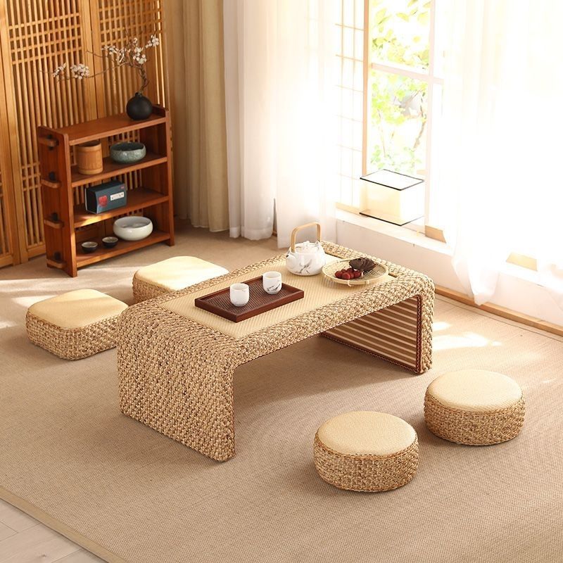 Japanese-Style Rattan Tatami Coffee Table, Floor Table, Zen Tea Table, Simple Balcony Table, Chinese-Style Low Table, Bay Window Table, Kang Table