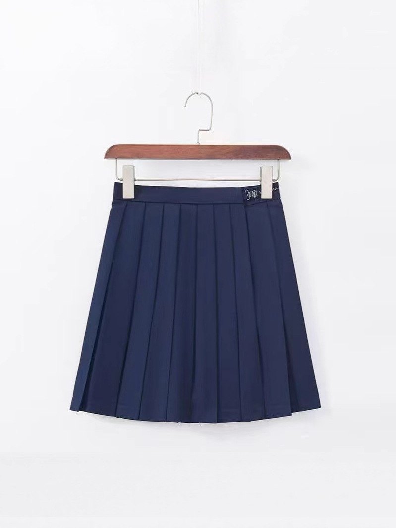 Однотонная юбка с складками, короткая, темно-синяя, стиль колледжа, юбка A-Line