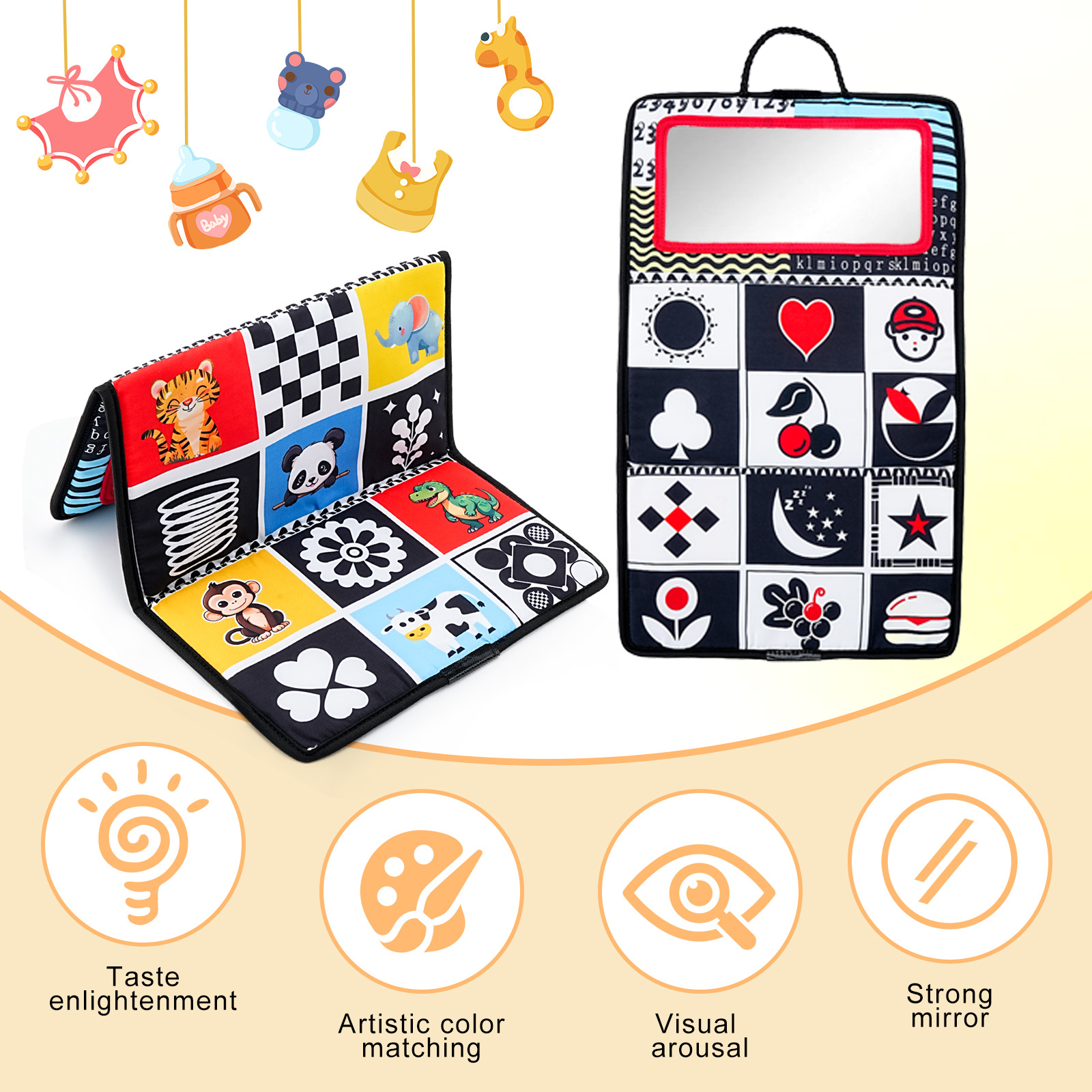 Cross-border infant educational toys new baby foldable ha ha mirror car back seat bed rattle cart pendant