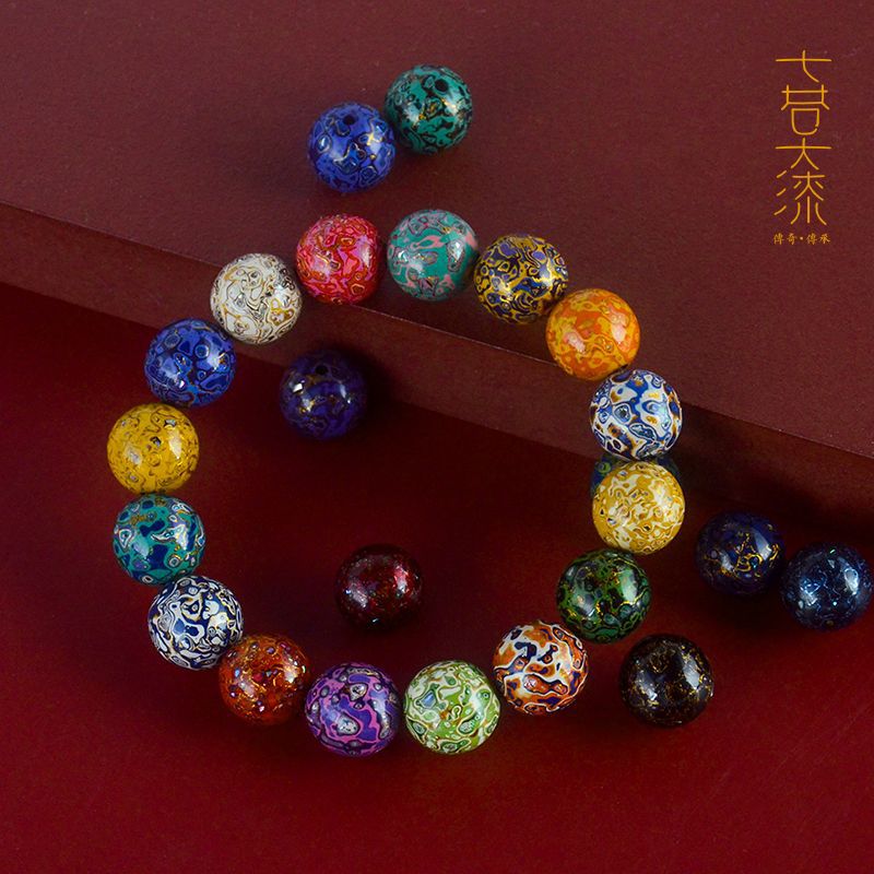 Seven Lane Lacquer Beads Fuzhou Lacquer 12mm Bracelet Gift Lacquer New Chinese Style Noodle Lacquer Rhino Leather Intangible Heritage