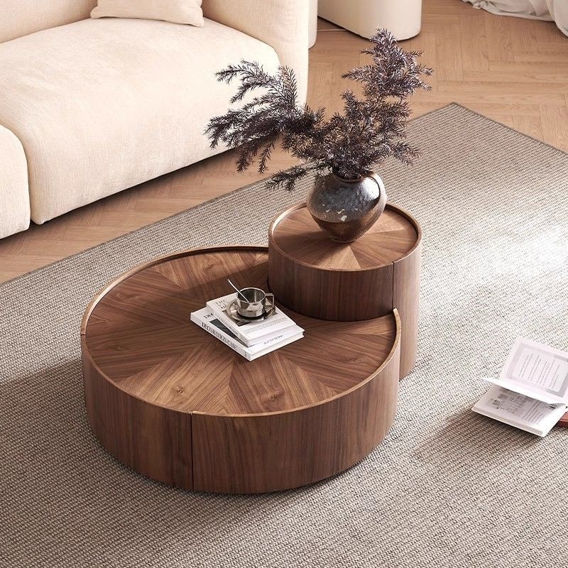 New Chinese-Style Light Luxury Round Walnut Coffee Table Set Designer Creative Living Room Home Wabi-Sabi Style