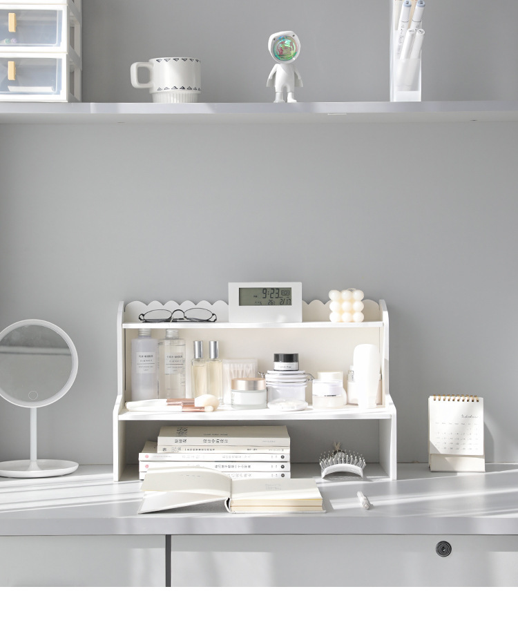 Modern style double-layer height-increasing desktop storage rack dormitory office cosmetics stationery book storage organizer
