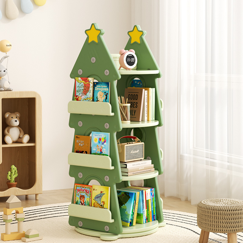 Feelkids Children's Rotating Christmas Tree Bookshelf Picture Book Rack Baby's Multi-Layer Toy Storage Rack Floor-Standing Bookshelf